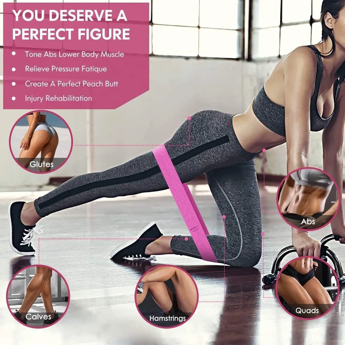 105lb Long Resistance Loop Band Set Unisex Fitness Yoga Elastic Bands Hip Circle Thigh Squat Band Workout Gym Equipment for Home