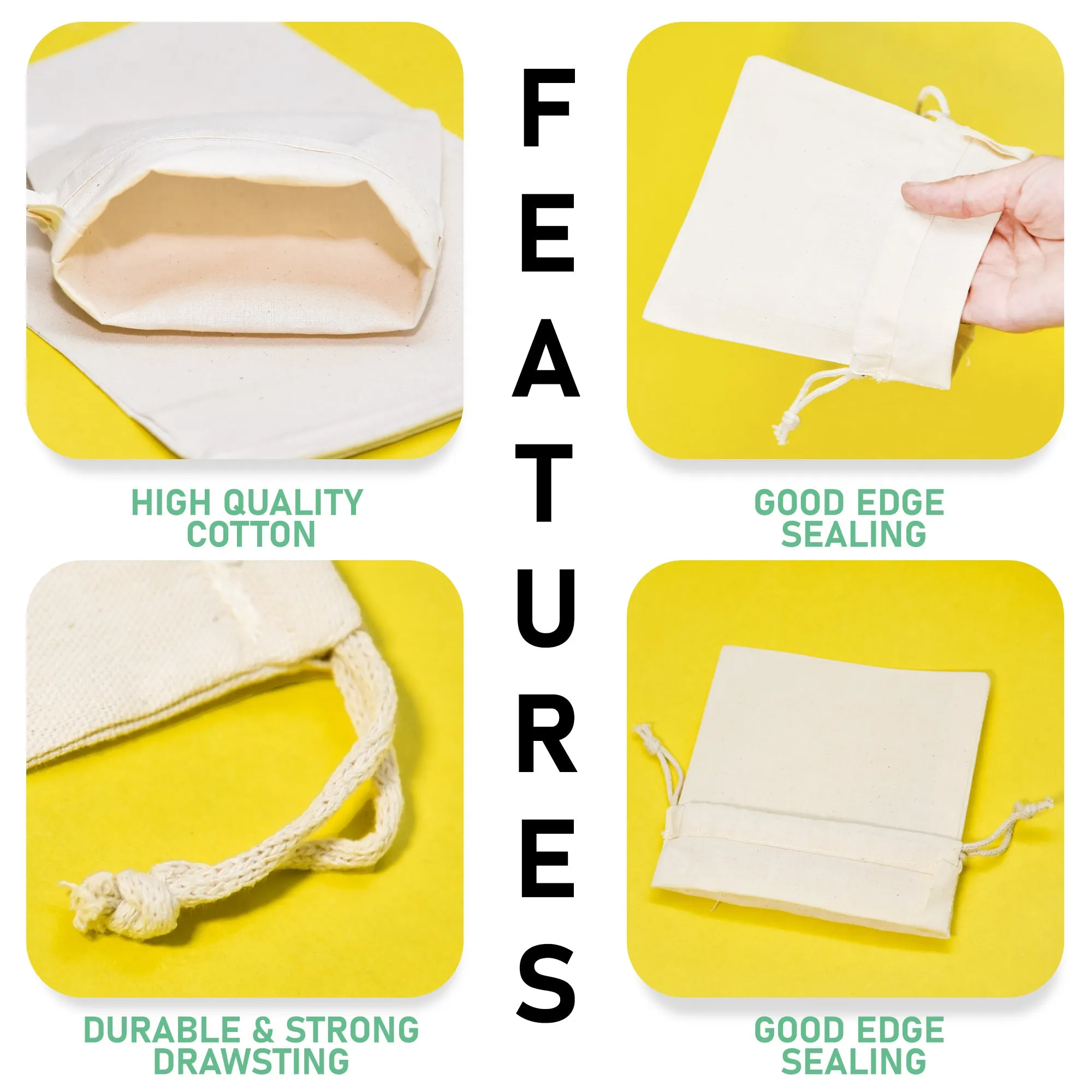14x17 inch Natural Cotton Drawstring Bags