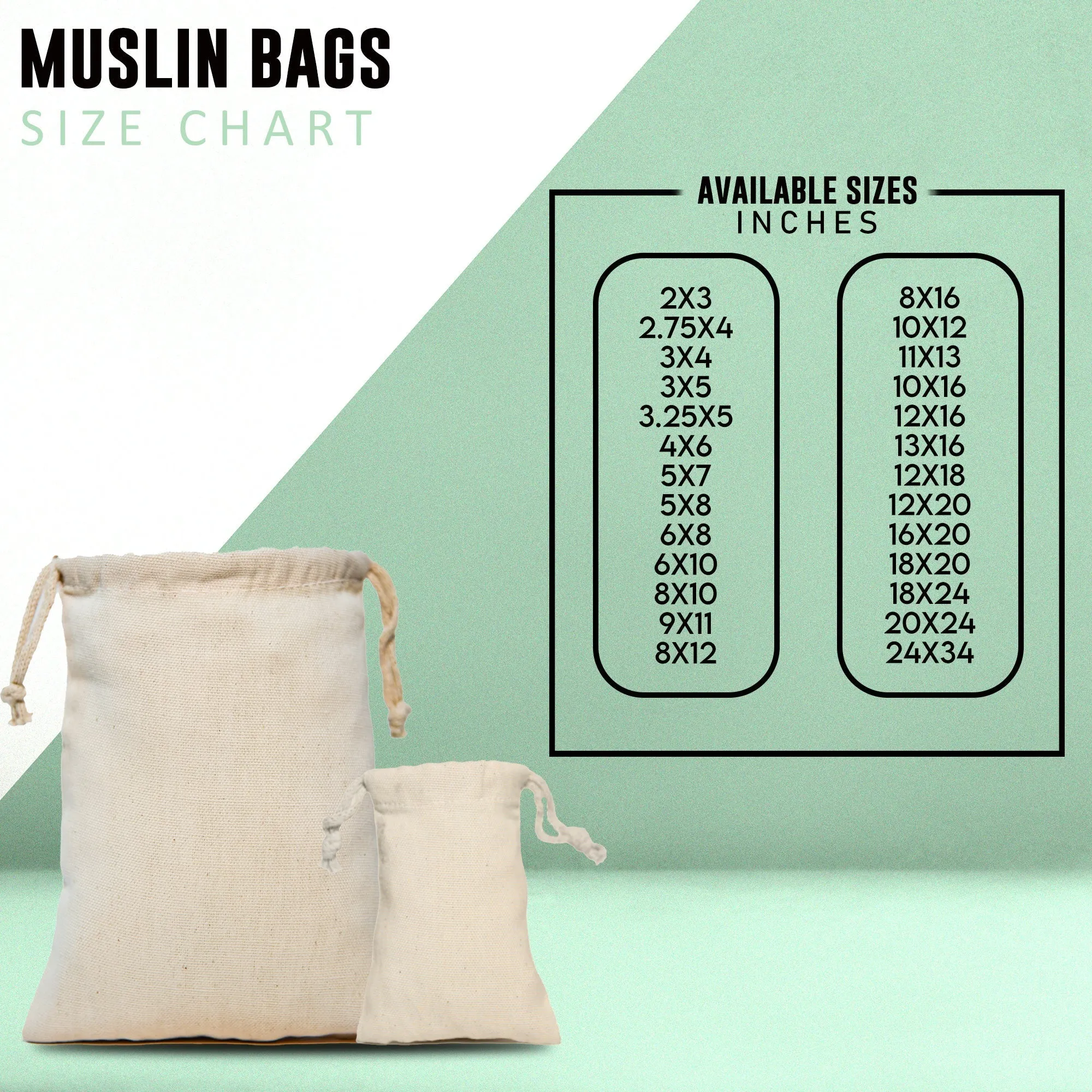 14x17 inch Natural Cotton Drawstring Bags