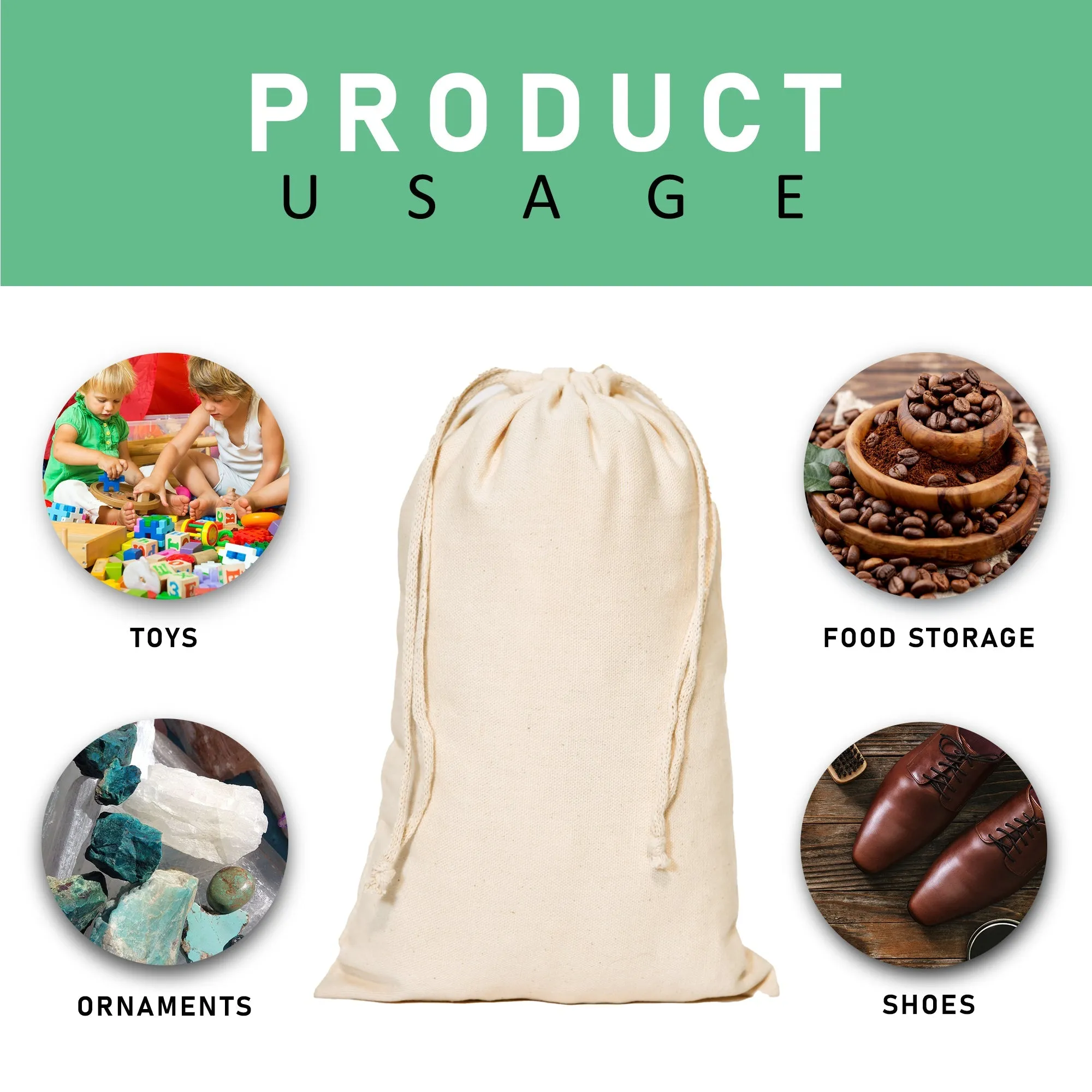 14x17 inch Natural Cotton Drawstring Bags