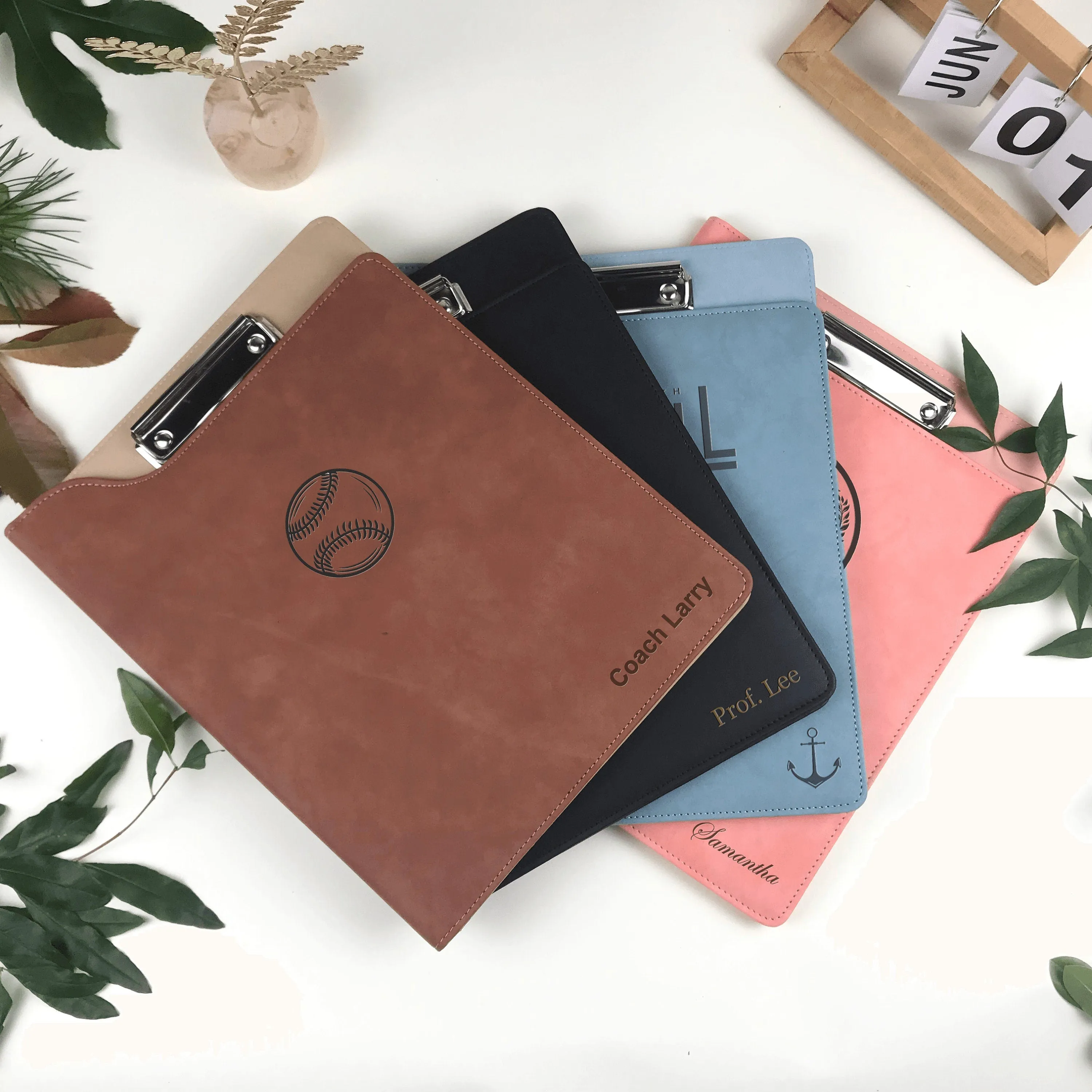 15 pcs Custom Leather Portfolio, Vegan Leather Clipboard with Personalised Engraving, Fits for A4/ Legal paper, Document Holder, School/Office Gift