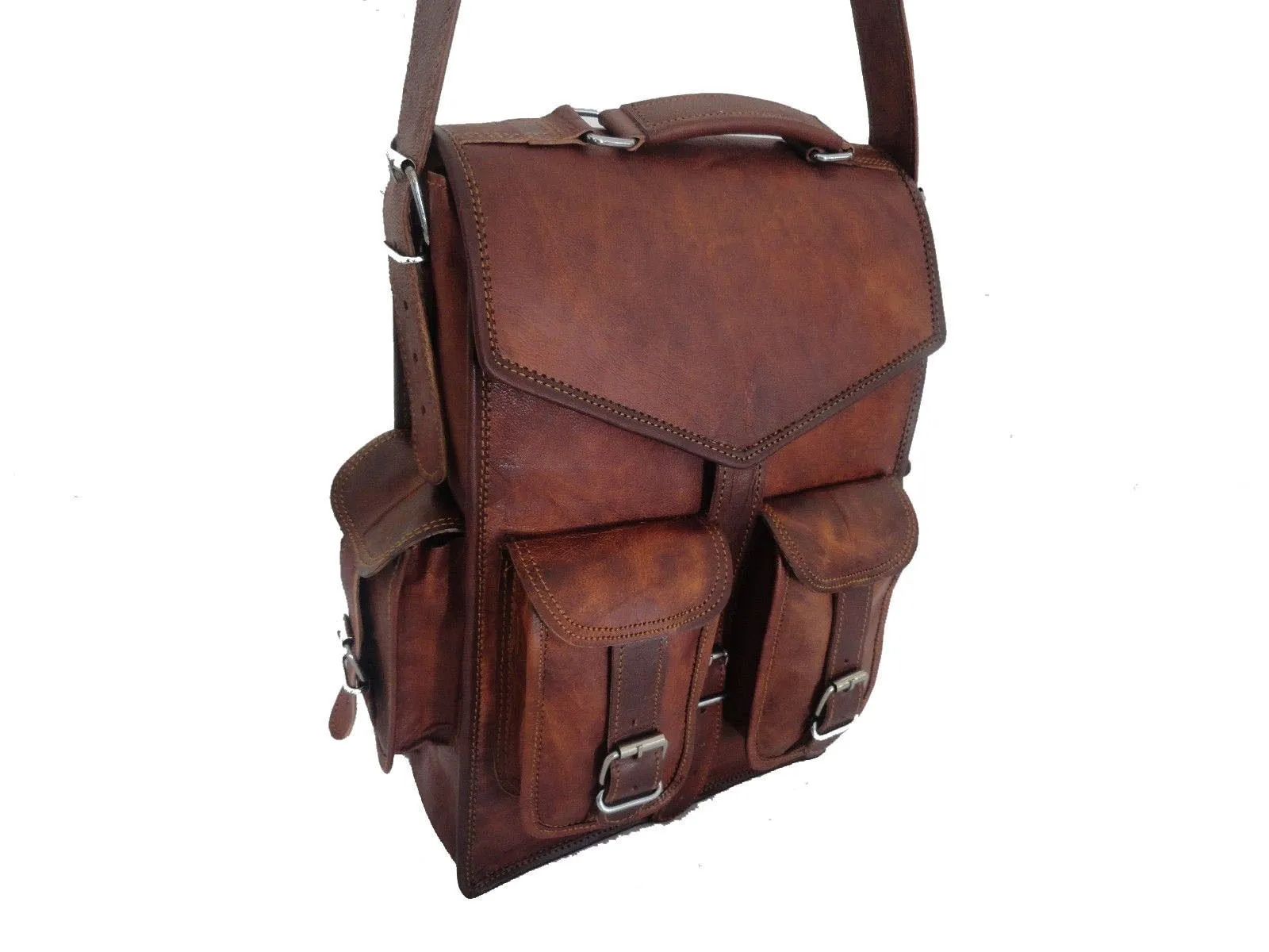 15" Vintage Leather Backpack Laptop Messenger Bag