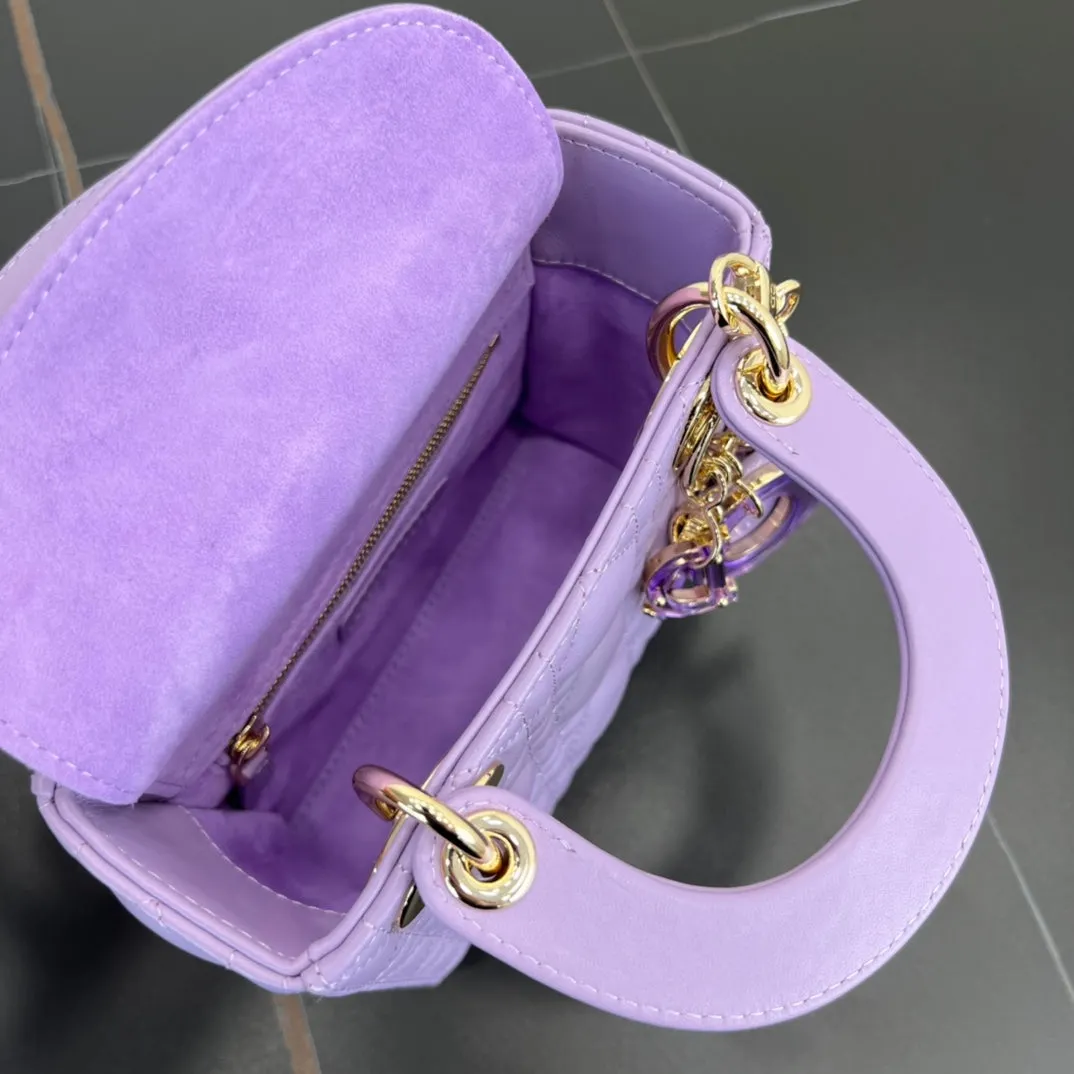 17cm Purple Princess Sheepskin 3-Grid Cross Shoulder Handbag Bag 282244