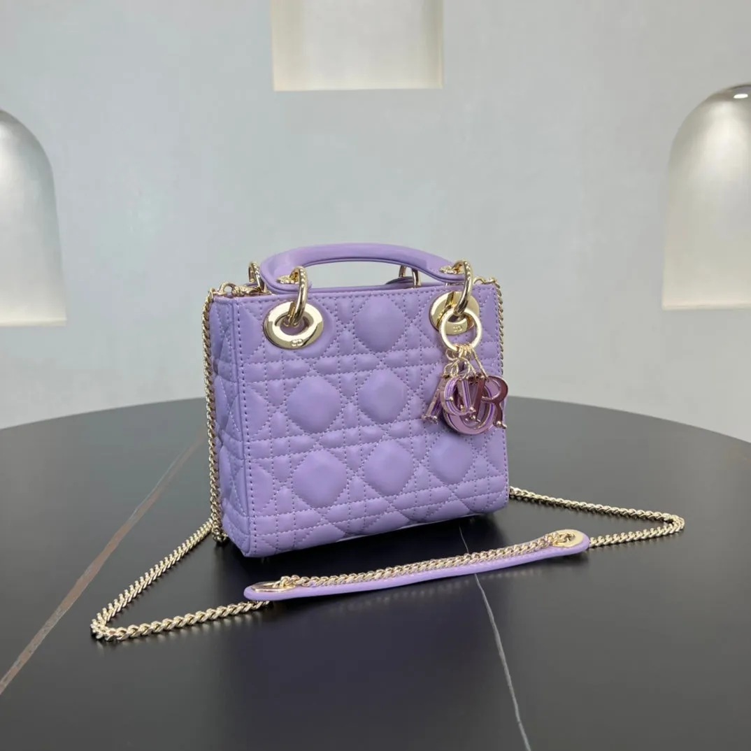 17cm Purple Princess Sheepskin 3-Grid Cross Shoulder Handbag Bag 282244
