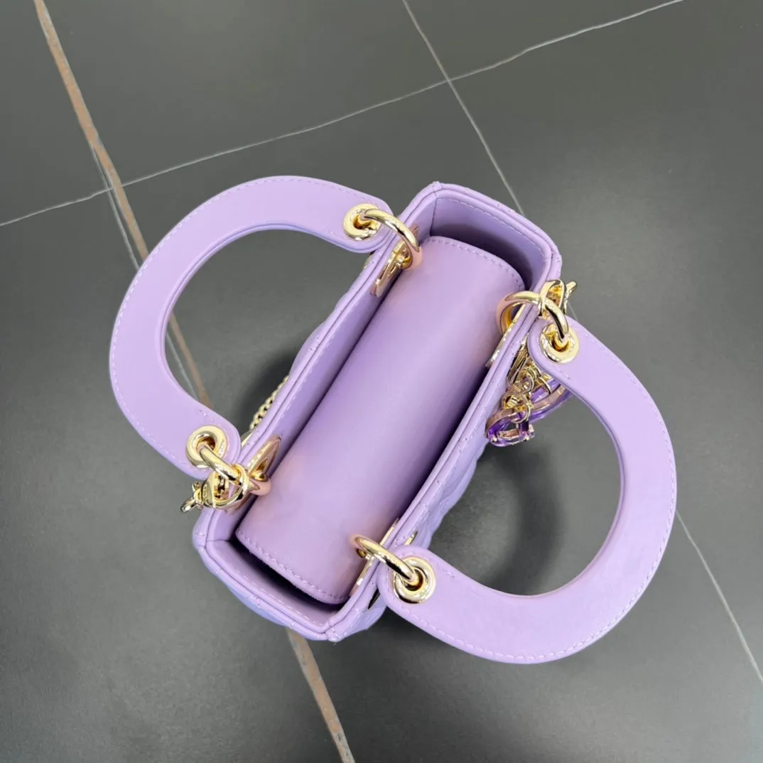 17cm Purple Princess Sheepskin 3-Grid Cross Shoulder Handbag Bag 282244