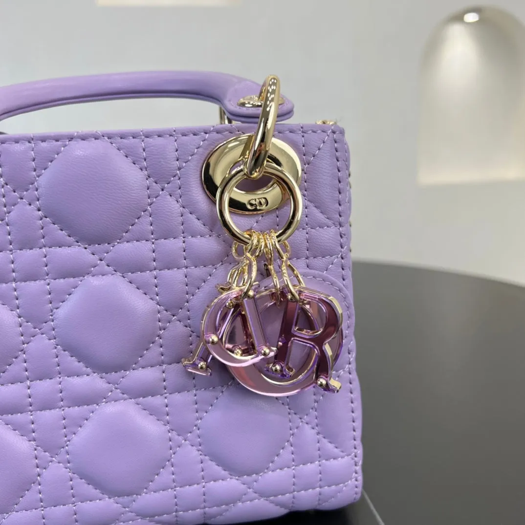 17cm Purple Princess Sheepskin 3-Grid Cross Shoulder Handbag Bag 282244