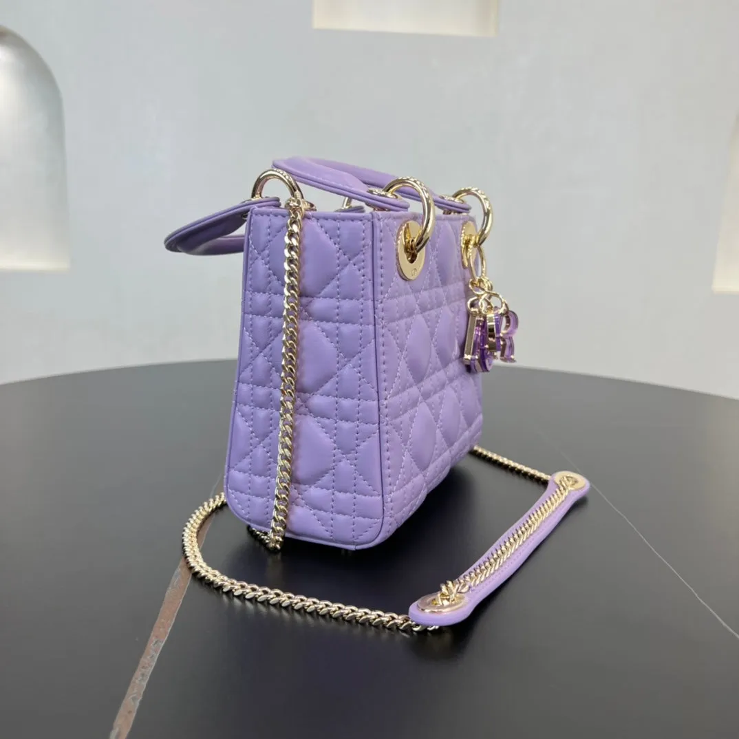17cm Purple Princess Sheepskin 3-Grid Cross Shoulder Handbag Bag 282244