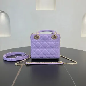 17cm Purple Princess Sheepskin 3-Grid Cross Shoulder Handbag Bag 282244