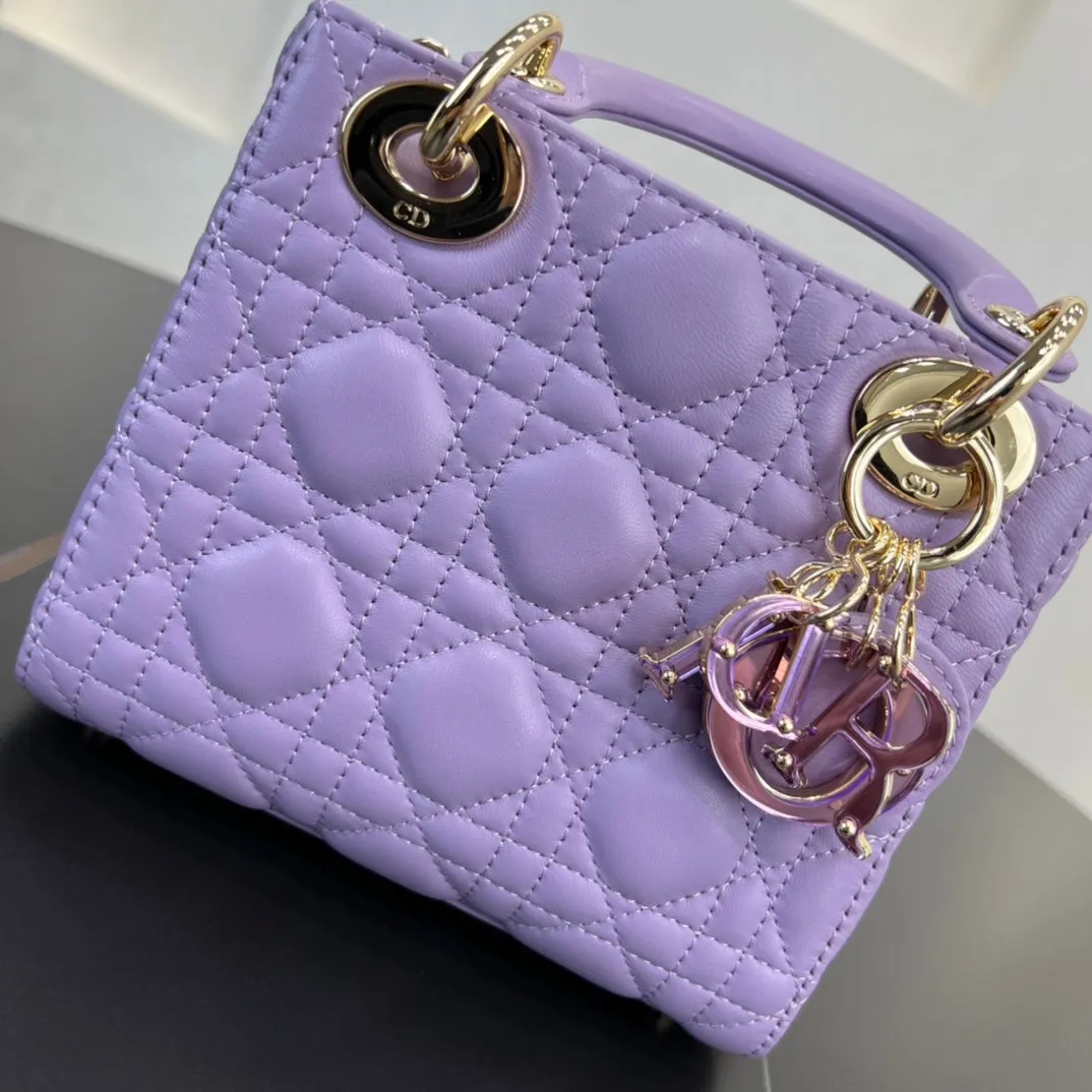 17cm Purple Princess Sheepskin 3-Grid Cross Shoulder Handbag Bag 282244
