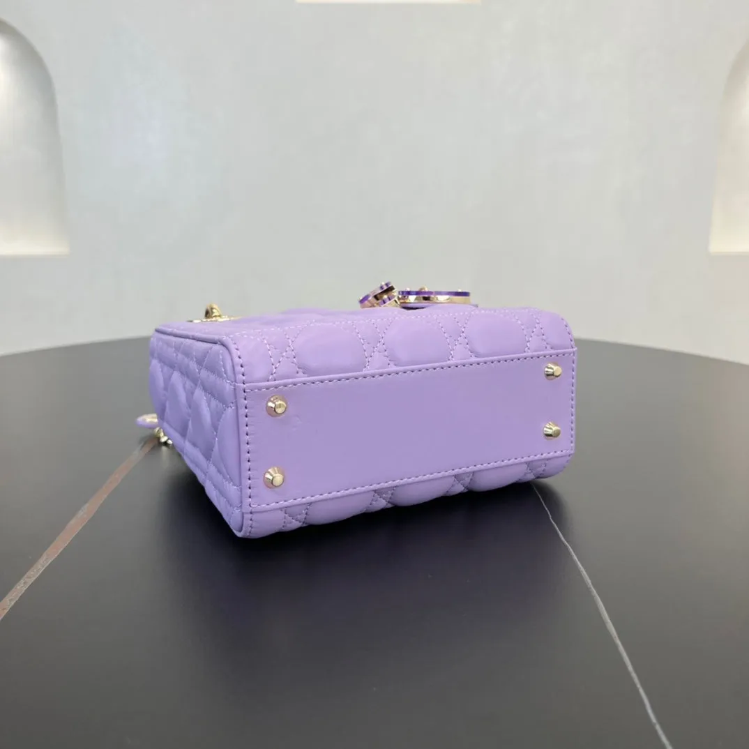 17cm Purple Princess Sheepskin 3-Grid Cross Shoulder Handbag Bag 282244