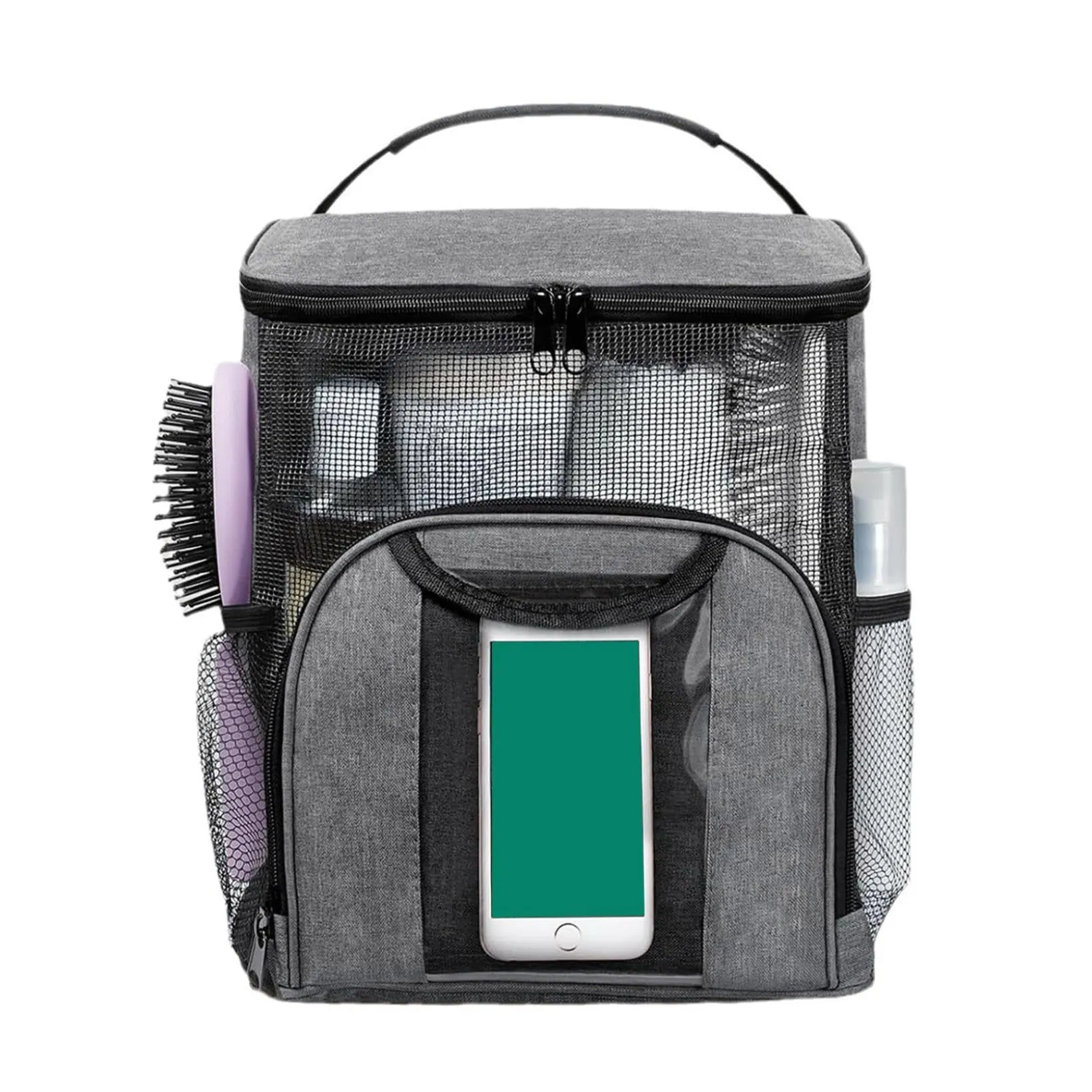 2024 Portable Shower Caddy Tote Bag, Large Capacity Shower Caddy Tote Bag, Quick Dry Mesh Hanging Toiletry Bag, Separate Compartment, Hanging Toiletry Bath Bag for Student, Gym, Camp, Travel (Grey)