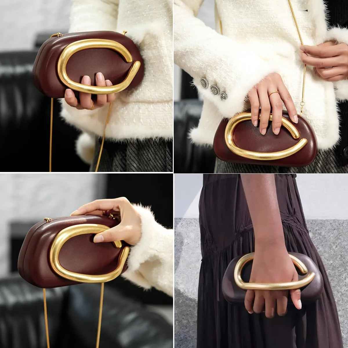 2025 Clutch Purses for Women, Small Leather Handbags with Detachable Chain Strap, Trendy Evening Bags for Weddings & Parties