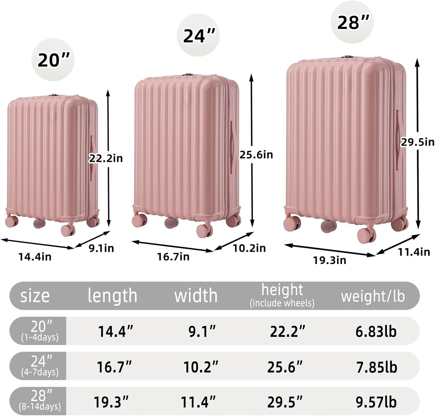 3-Piece Hardshell Luggage Sets with Charging Ports & Hook, Expandable Suitcase Set with Cup & Phone Holder, Luggage Sets Hardside Spinner Suitcases with Silent Wheels for Travel (Pink)