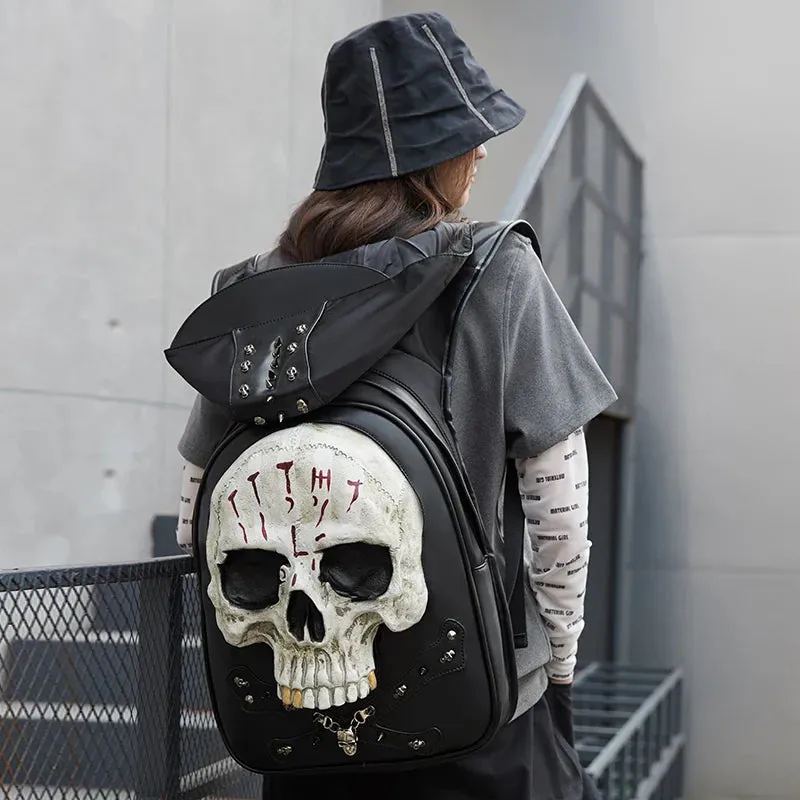 3D Embossed Skull Punk Rock Gothic Leather Rivets Laptop Travel Bag