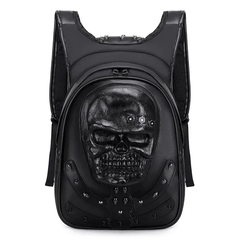 3D Embossed Skull Punk Rock Gothic Leather Rivets Laptop Travel Bag