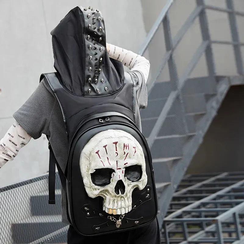 3D Embossed Skull Punk Rock Gothic Leather Rivets Laptop Travel Bag