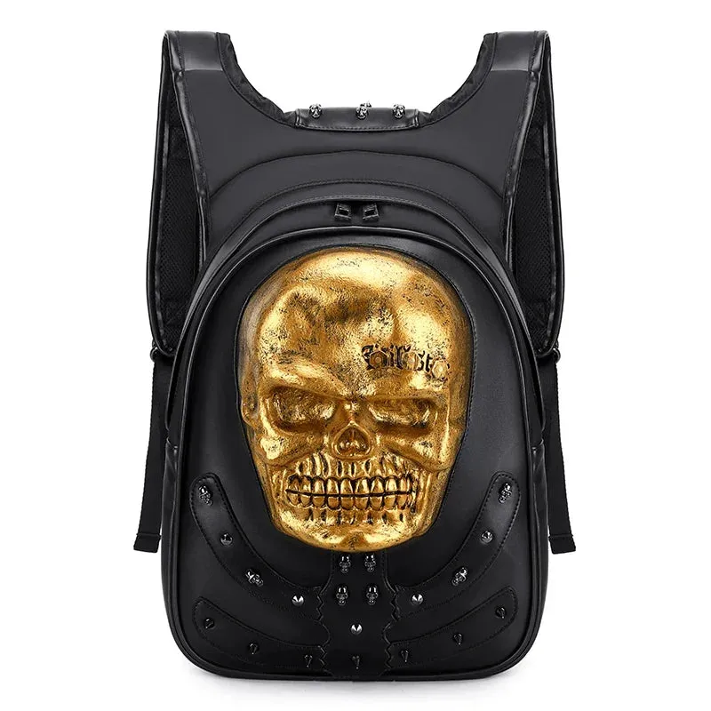3D Embossed Skull Punk Rock Gothic Leather Rivets Laptop Travel Bag