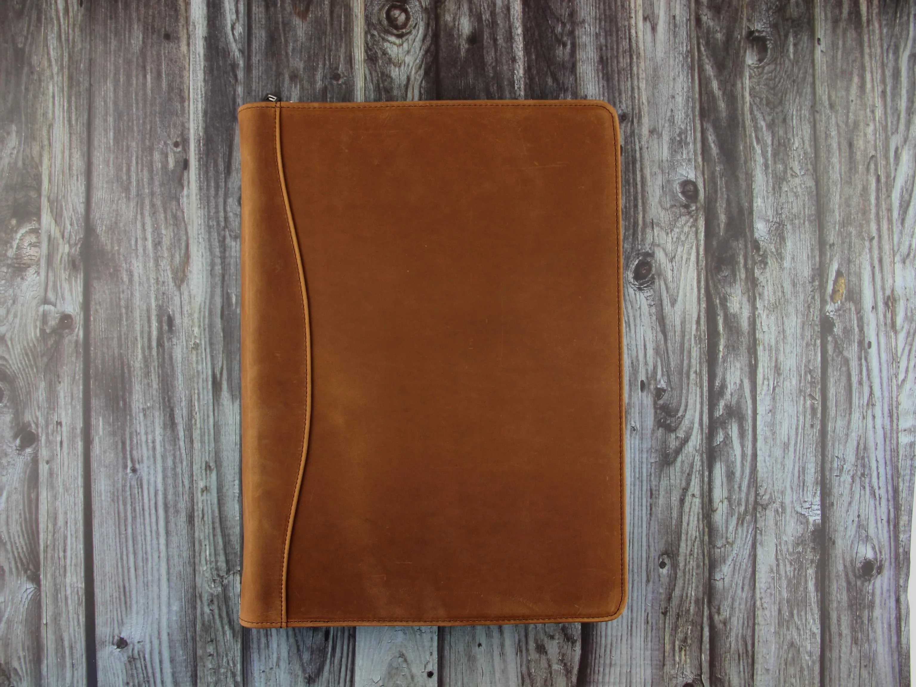 4-Ring Binder Vintage Leather Padfolio with Zipper, A4 Notepad Organizer