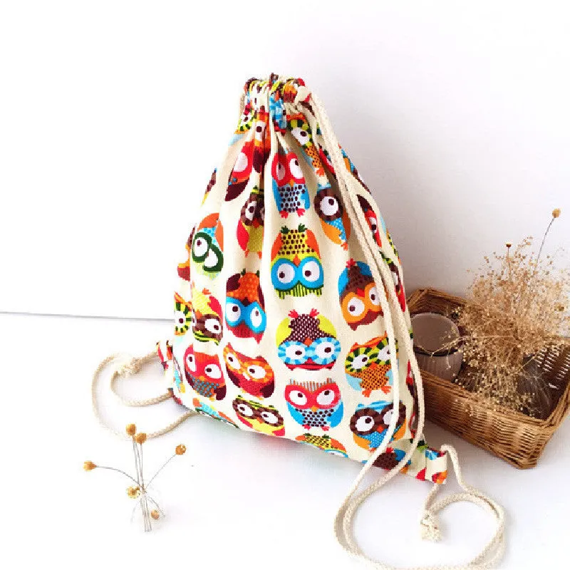 40cm  Cotton Fabric Owls Backpack Beach and Pool Drawstring Bag - Free Shipping to N.A.