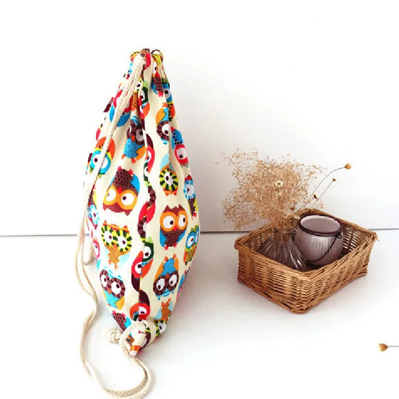 40cm  Cotton Fabric Owls Backpack Beach and Pool Drawstring Bag - Free Shipping to N.A.