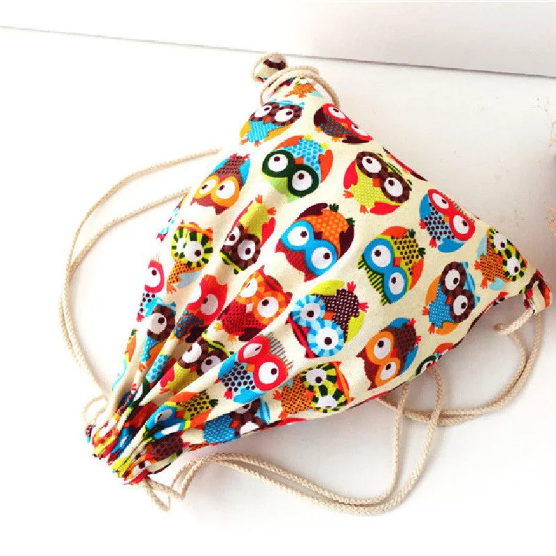 40cm  Cotton Fabric Owls Backpack Beach and Pool Drawstring Bag - Free Shipping to N.A.