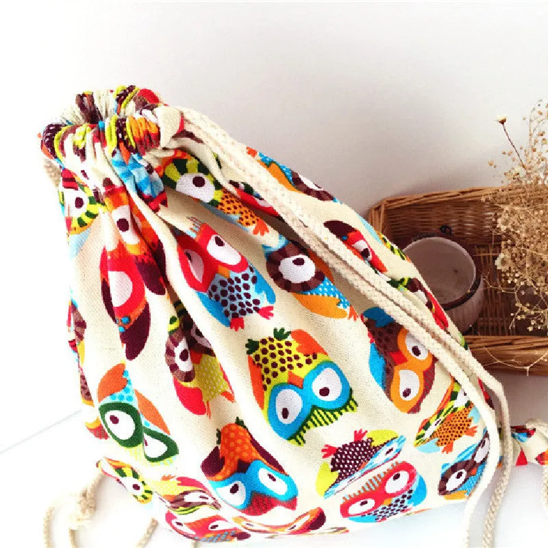 40cm  Cotton Fabric Owls Backpack Beach and Pool Drawstring Bag - Free Shipping to N.A.