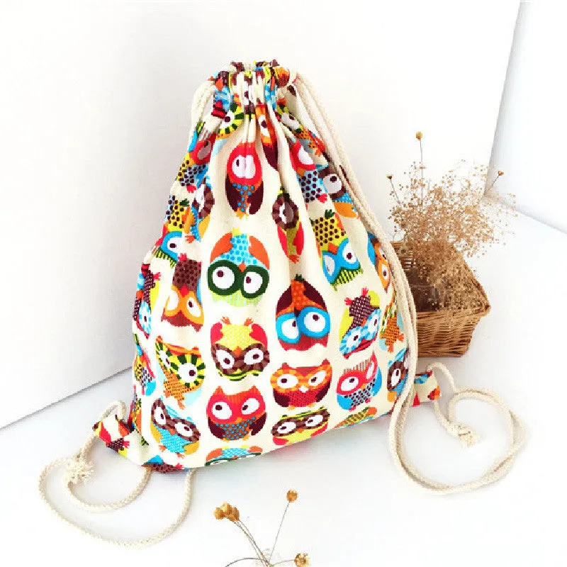 40cm  Cotton Fabric Owls Backpack Beach and Pool Drawstring Bag - Free Shipping to N.A.