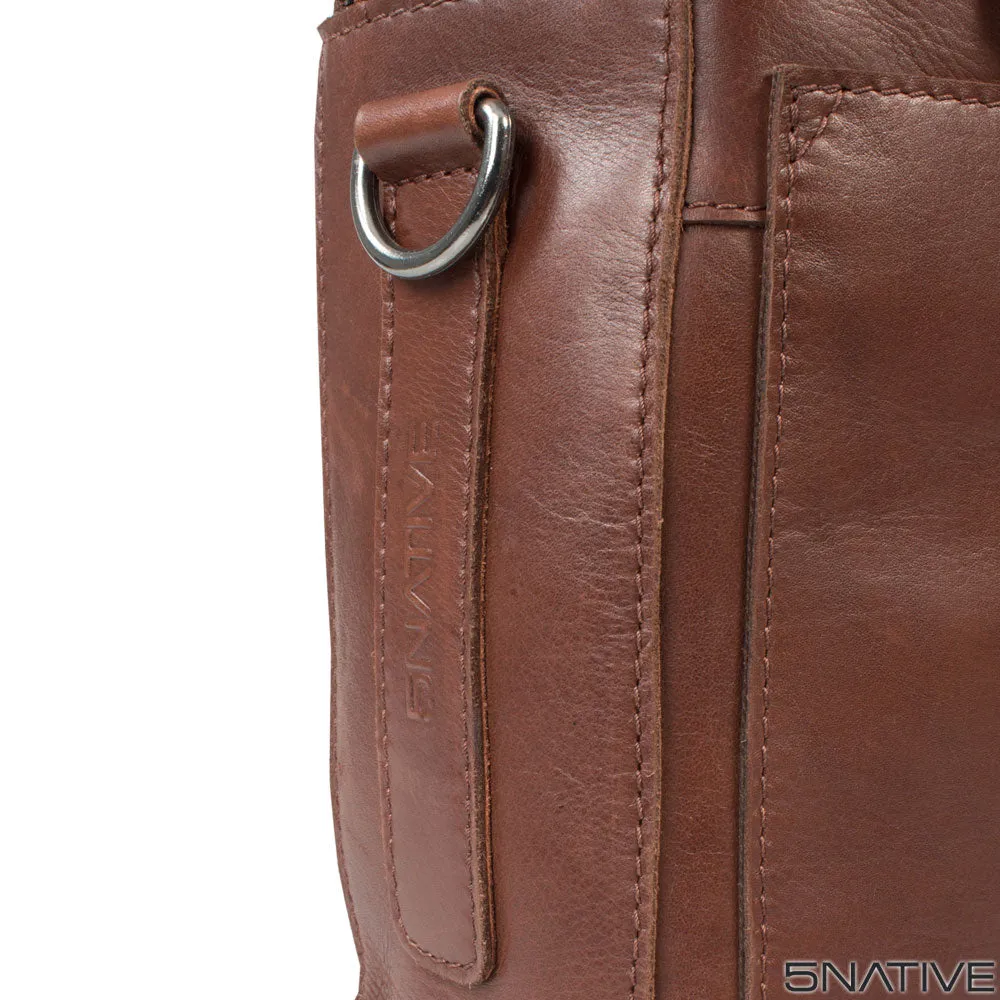 5NATIVE BROWN AND OLIVE EAST WEST LEATHER PORTFOLIO MESSENGER BAG