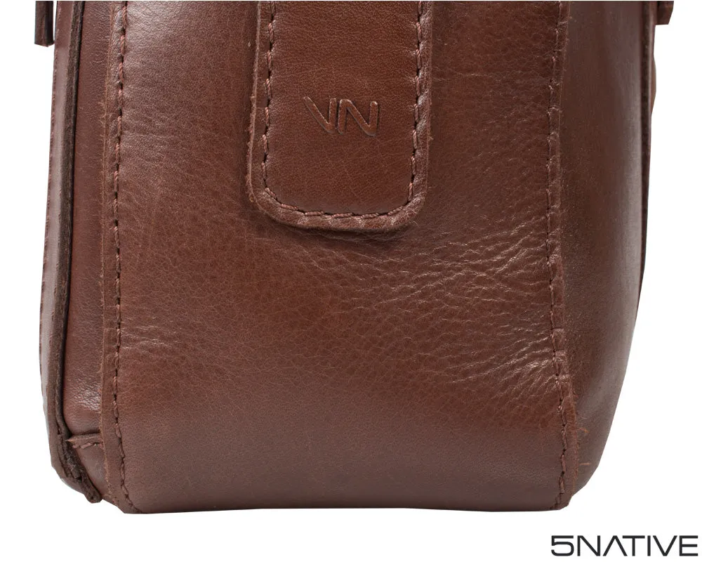 5NATIVE BROWN AND OLIVE EAST WEST LEATHER PORTFOLIO MESSENGER BAG