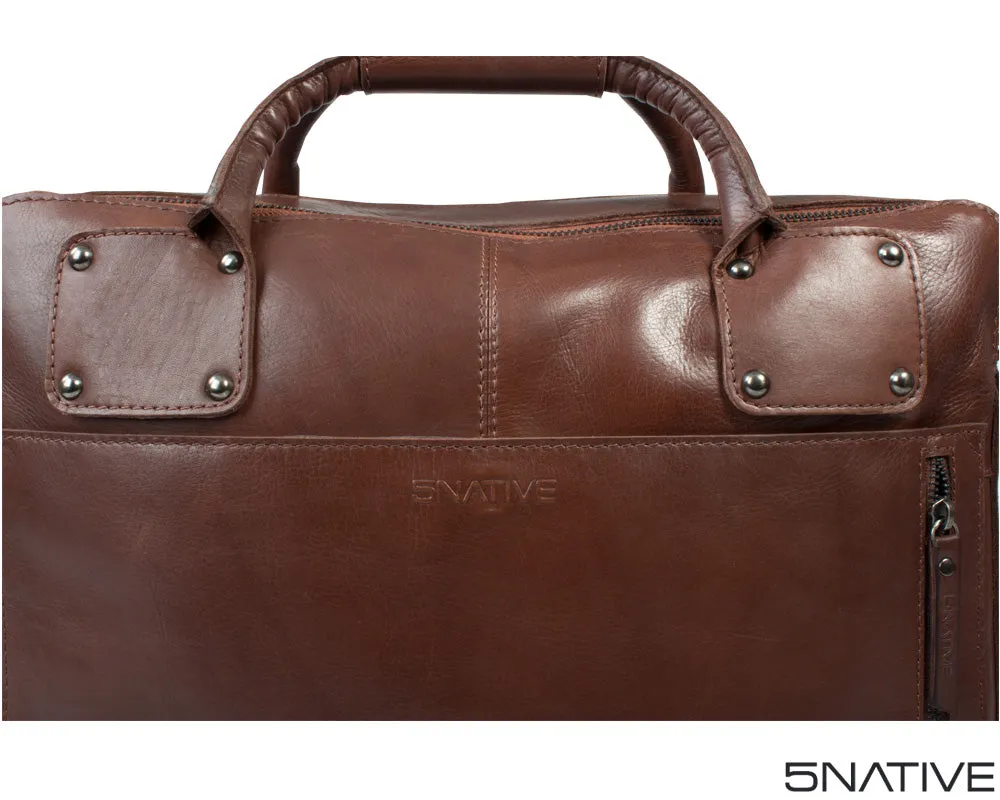 5NATIVE BROWN AND OLIVE EAST WEST LEATHER PORTFOLIO MESSENGER BAG