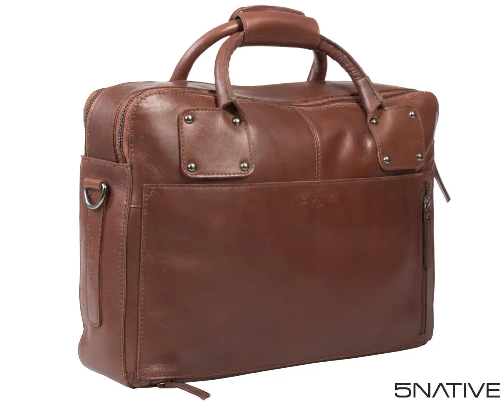 5NATIVE BROWN AND OLIVE EAST WEST LEATHER PORTFOLIO MESSENGER BAG