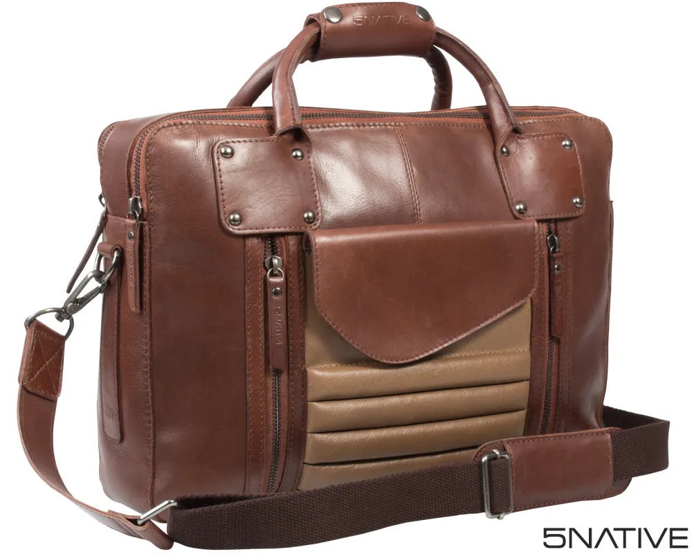 5NATIVE BROWN AND OLIVE EAST WEST LEATHER PORTFOLIO MESSENGER BAG