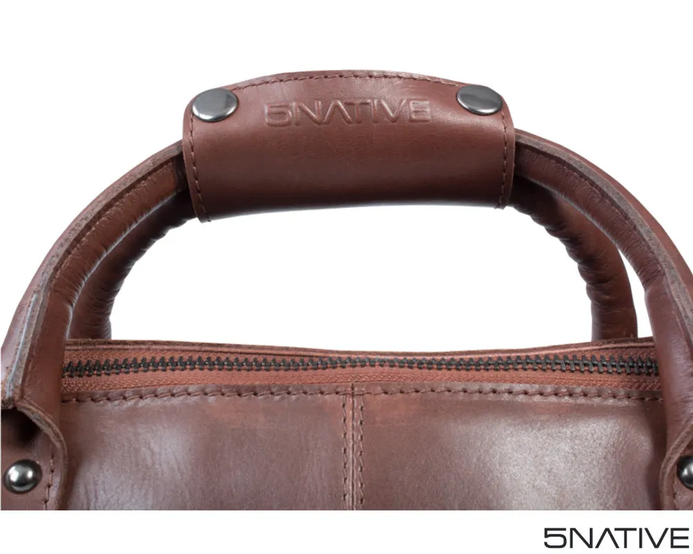 5NATIVE BROWN AND OLIVE EAST WEST LEATHER PORTFOLIO MESSENGER BAG