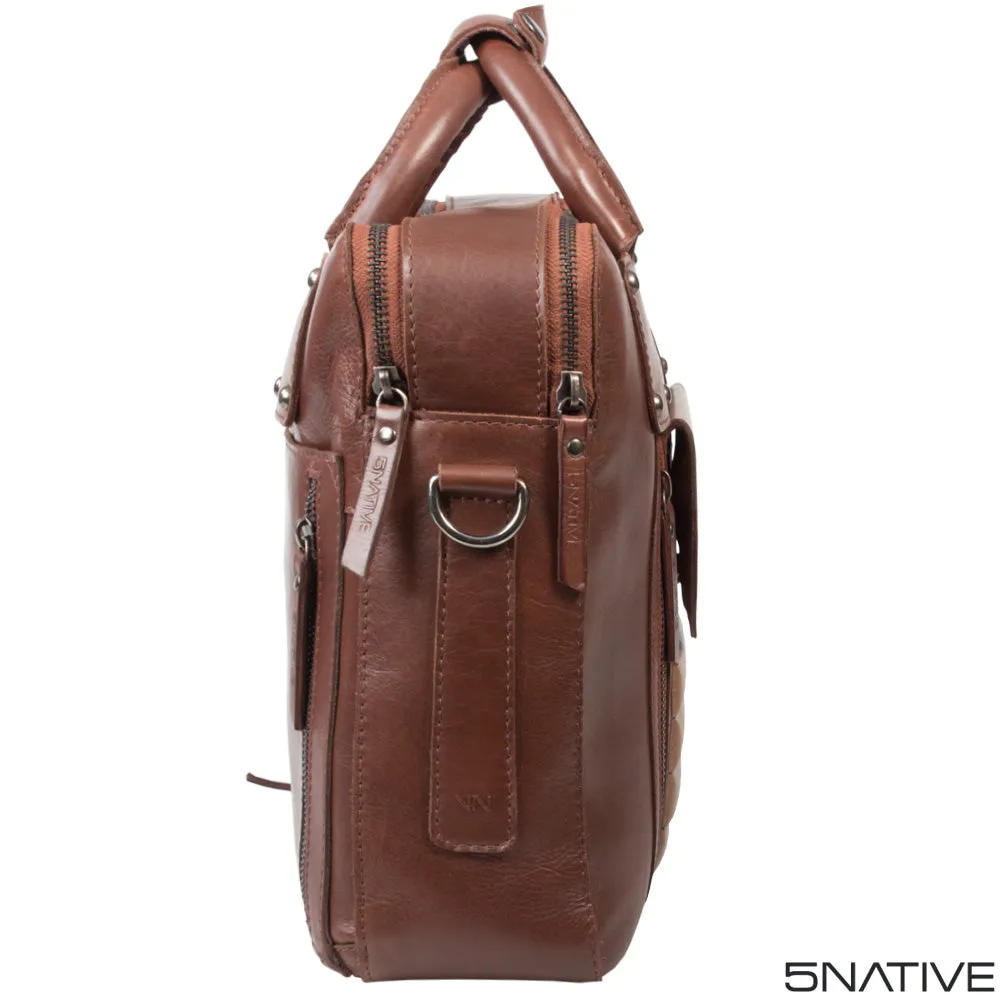 5NATIVE BROWN AND OLIVE EAST WEST LEATHER PORTFOLIO MESSENGER BAG