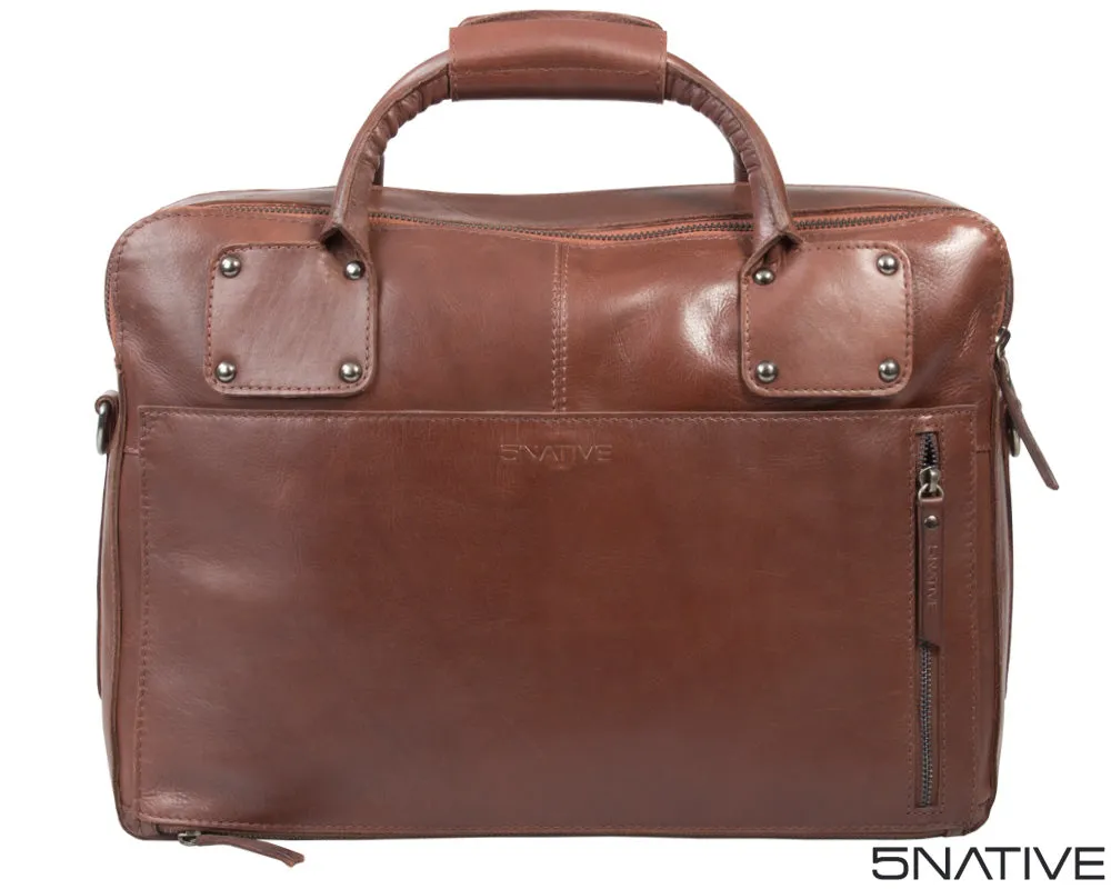 5NATIVE BROWN AND OLIVE EAST WEST LEATHER PORTFOLIO MESSENGER BAG