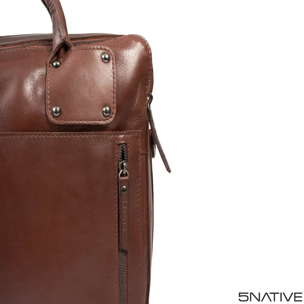 5NATIVE BROWN AND OLIVE EAST WEST LEATHER PORTFOLIO MESSENGER BAG