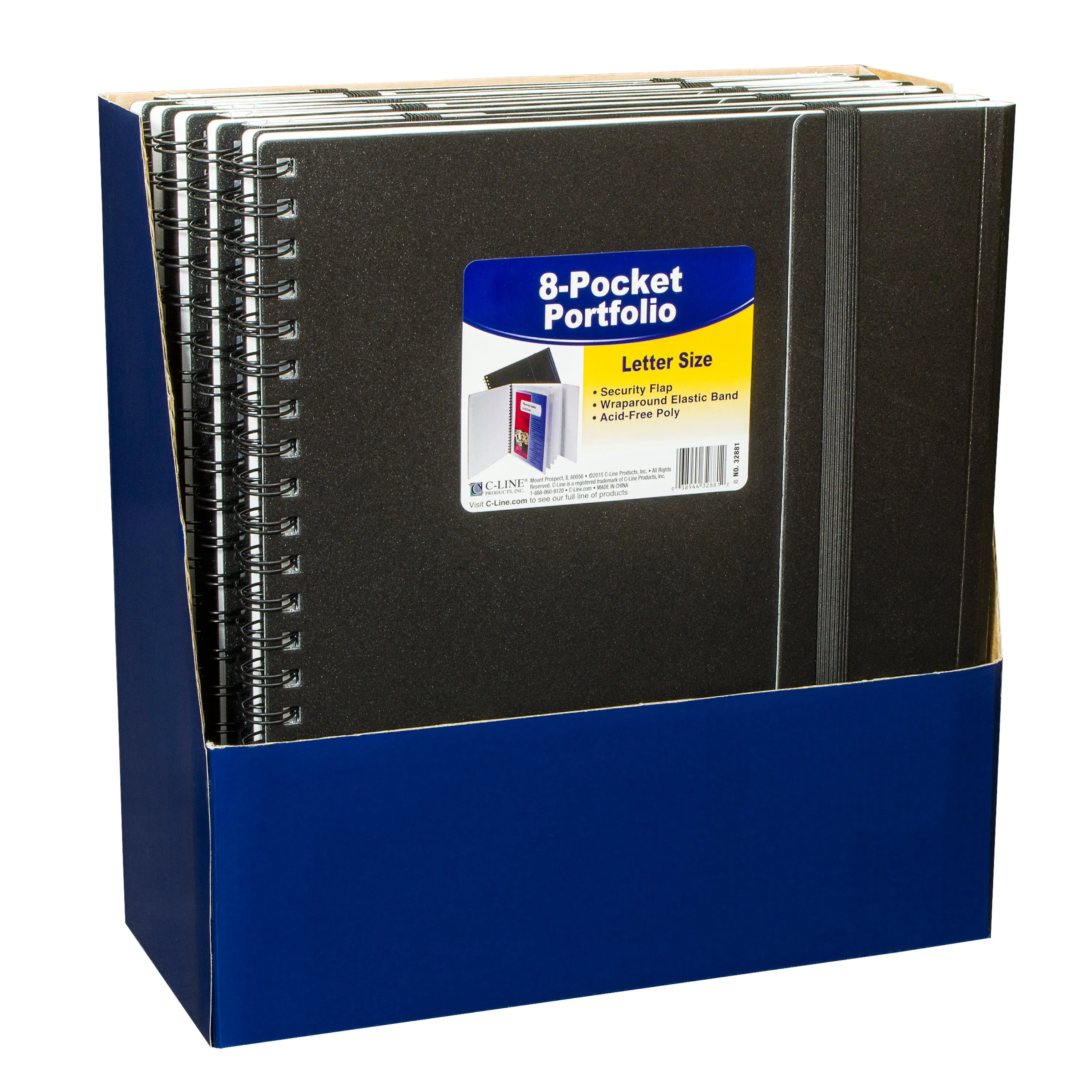 8-Pocket Portfolio with Security Flap, Black/White, 1/EA (Set of 12 EA)