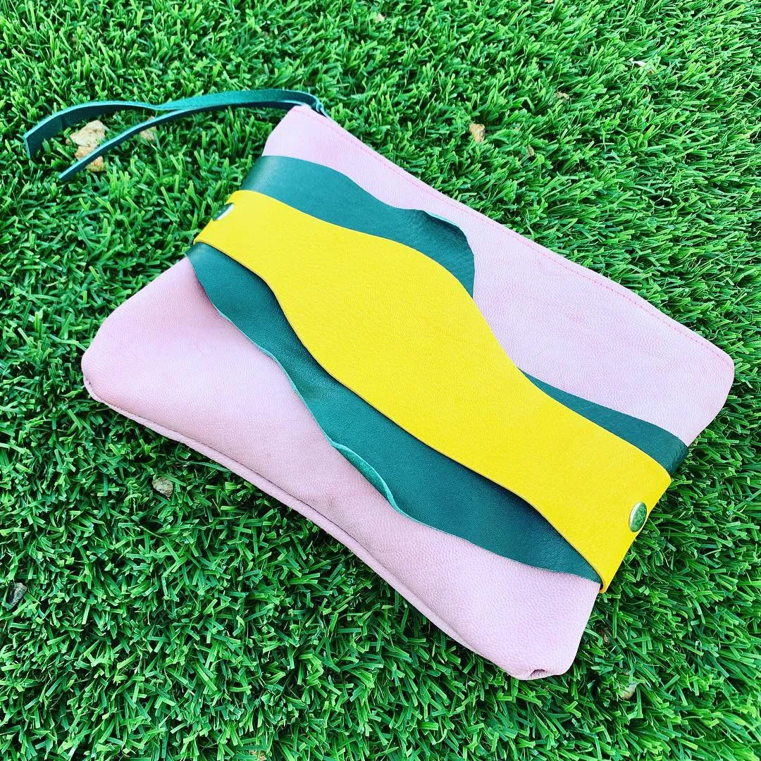 Abstract Leather Zipper Clutch