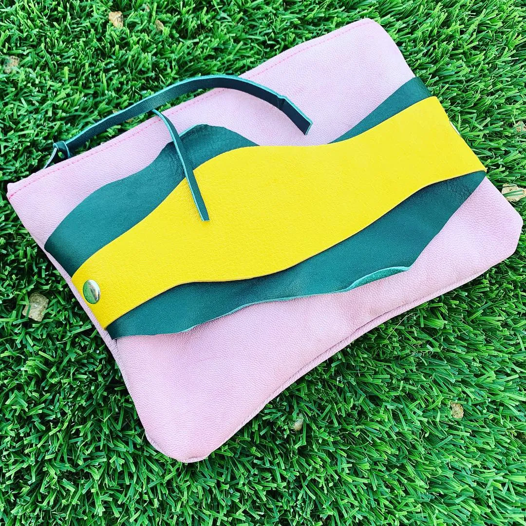 Abstract Leather Zipper Clutch