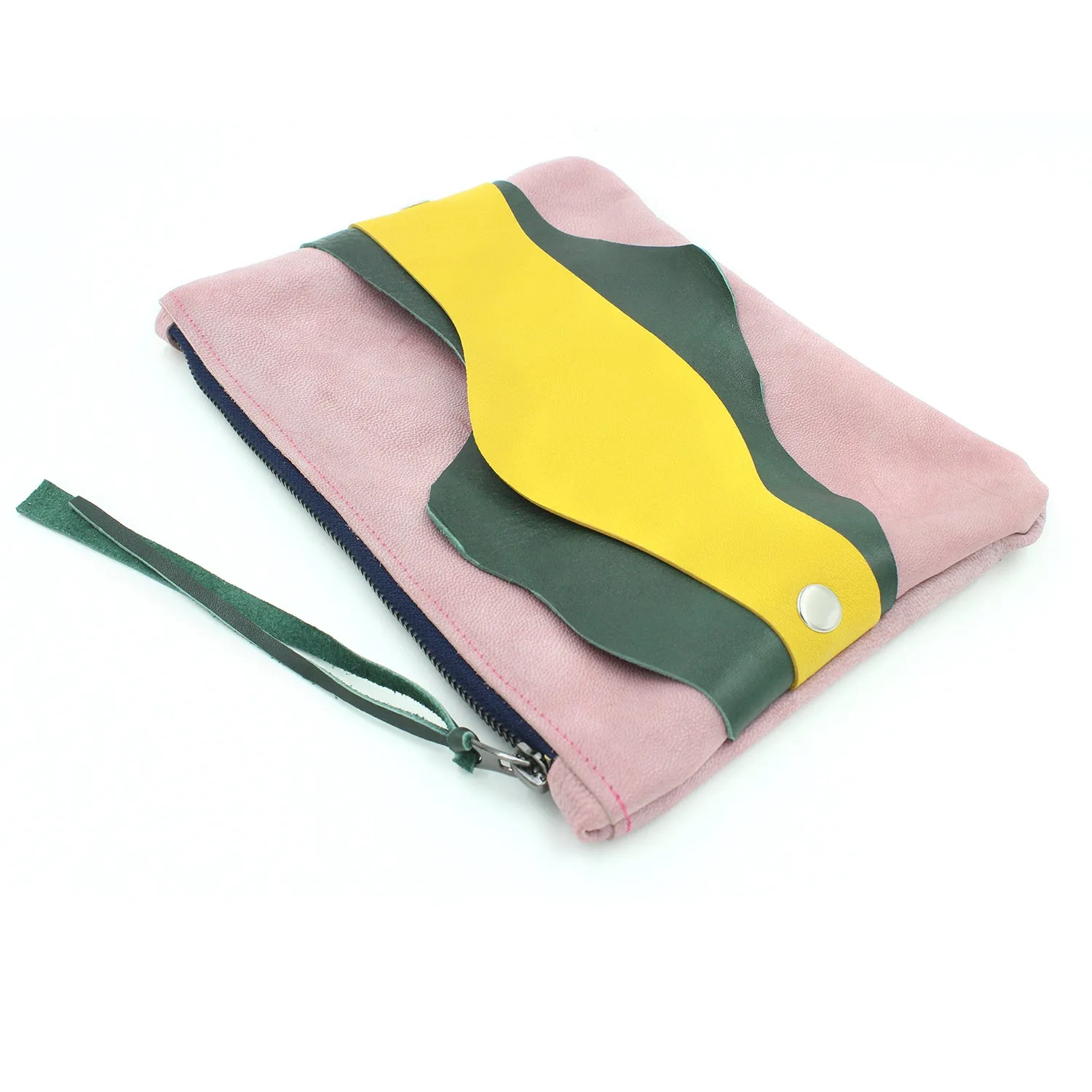 Abstract Leather Zipper Clutch