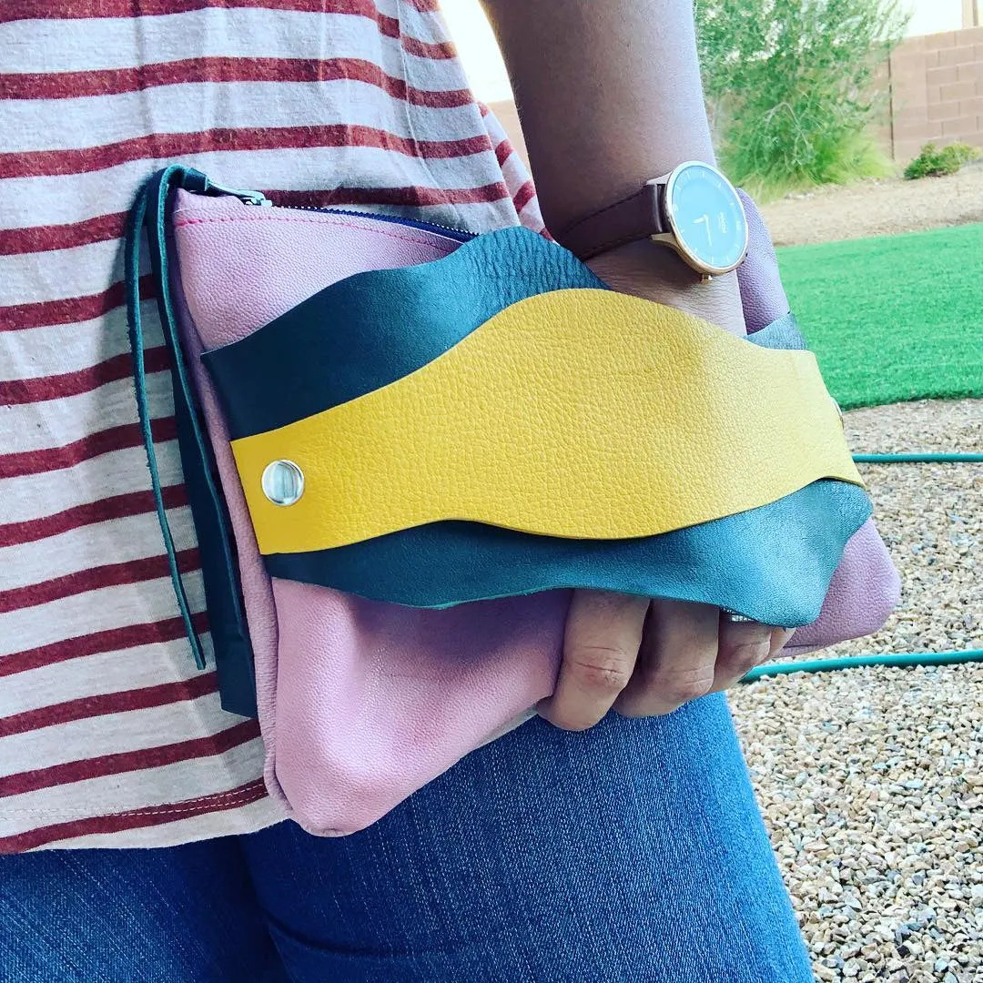 Abstract Leather Zipper Clutch