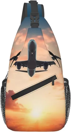 Airplane Sunset Sky Sling Backpack Cross Chest Bag Travel Crossbody Bags for Men Women Fashion Daypack