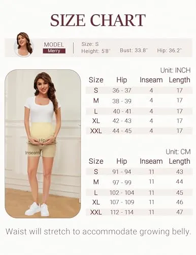 AMPOSH Women's Maternity Casual Cargo Shorts with Pockets Stretchy Summer Wear Pregnancy Clothes(Black, S)
