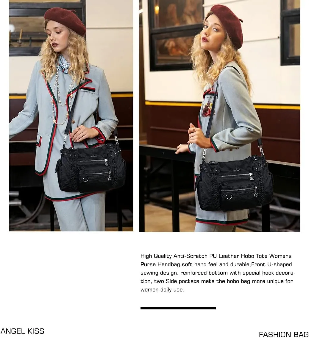 Angel Kiss Hobo Handbags for Women Soft PU Leather Shoulder Handbags Ladies Purses
