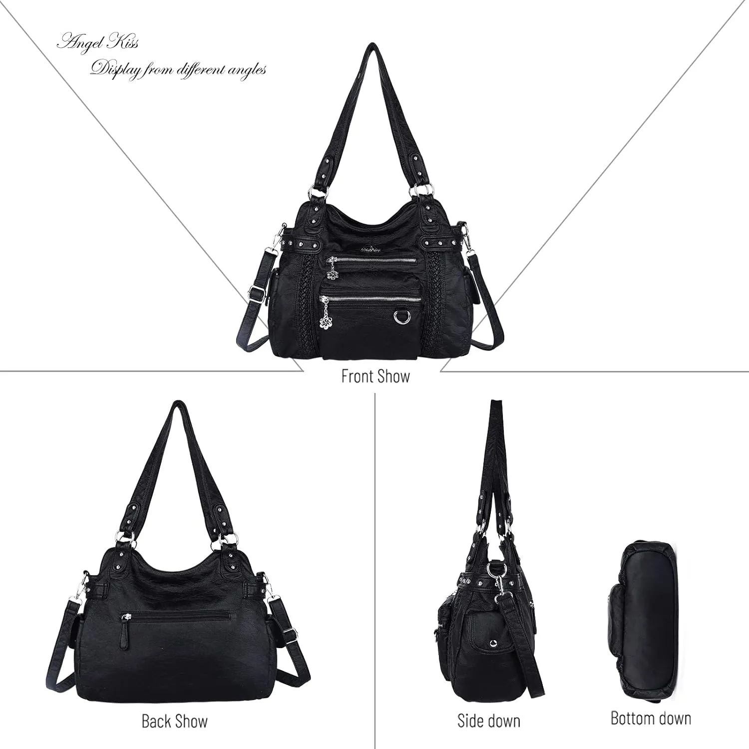 Angel Kiss Hobo Handbags for Women Soft PU Leather Shoulder Handbags Ladies Purses