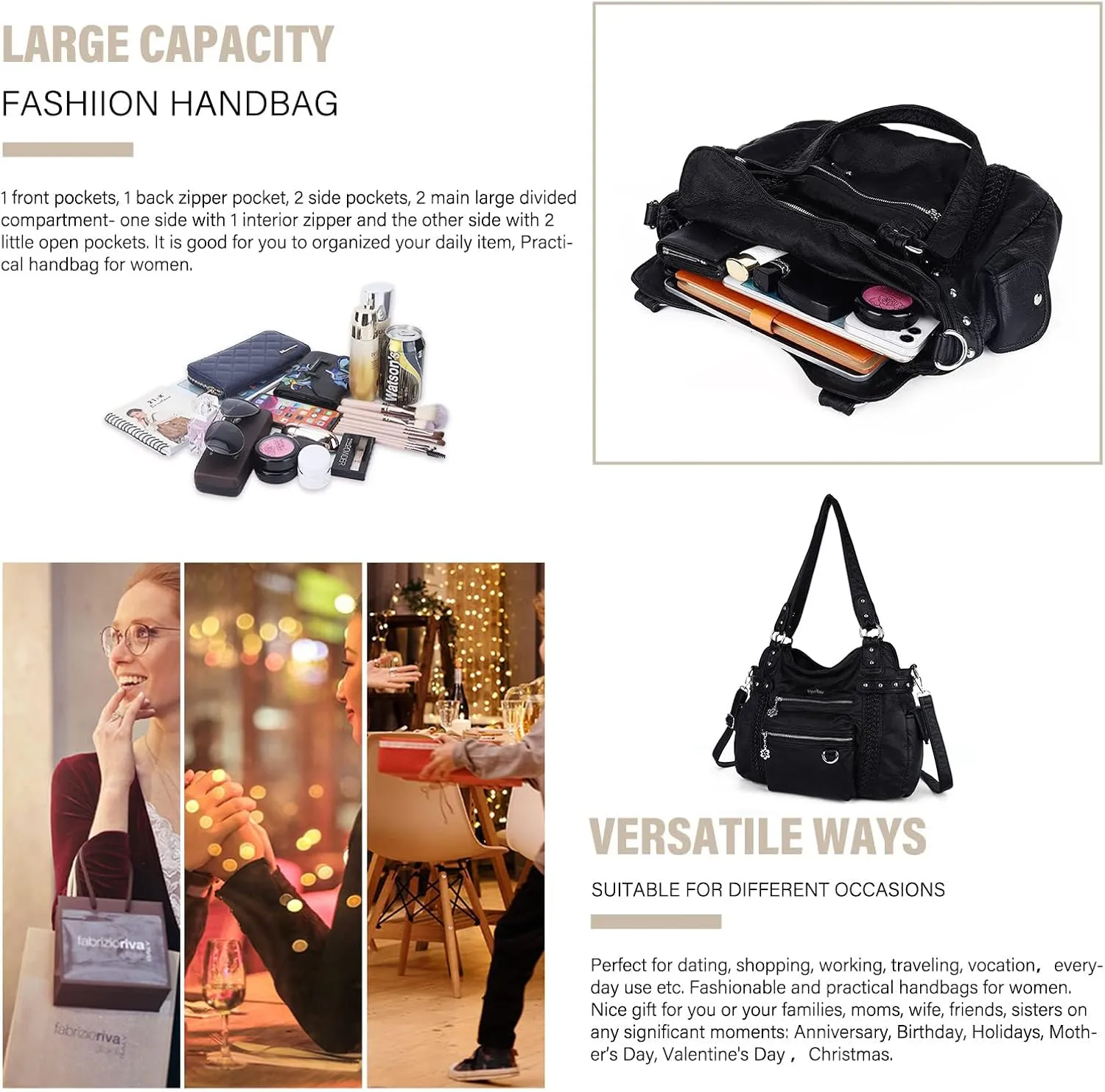 Angel Kiss Hobo Handbags for Women Soft PU Leather Shoulder Handbags Ladies Purses