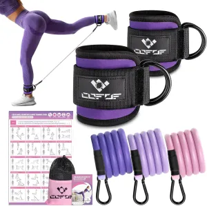 Ankle Resistance Bands with Cuffs, Ankle Bands for Working Out, Ankle Band Cuff for Kickbacks Hip, Leg Glute Exercise Equipment with Training Poster, Resistance Band with Ankle Cuffs for Women Purple