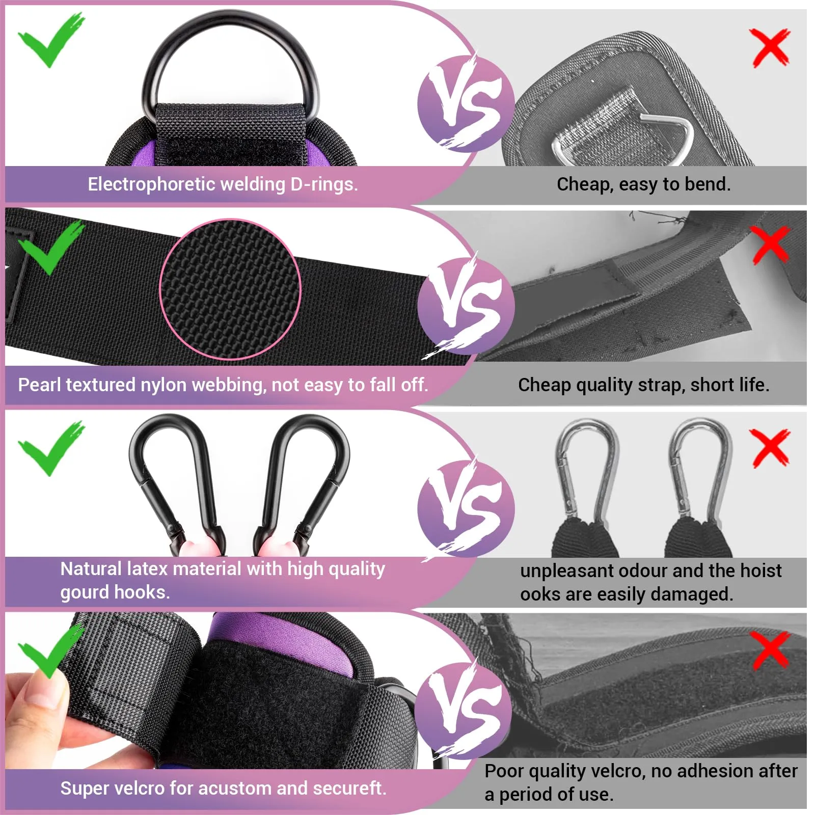 Ankle Resistance Bands with Cuffs, Ankle Bands for Working Out, Ankle Band Cuff for Kickbacks Hip, Leg Glute Exercise Equipment with Training Poster, Resistance Band with Ankle Cuffs for Women Purple