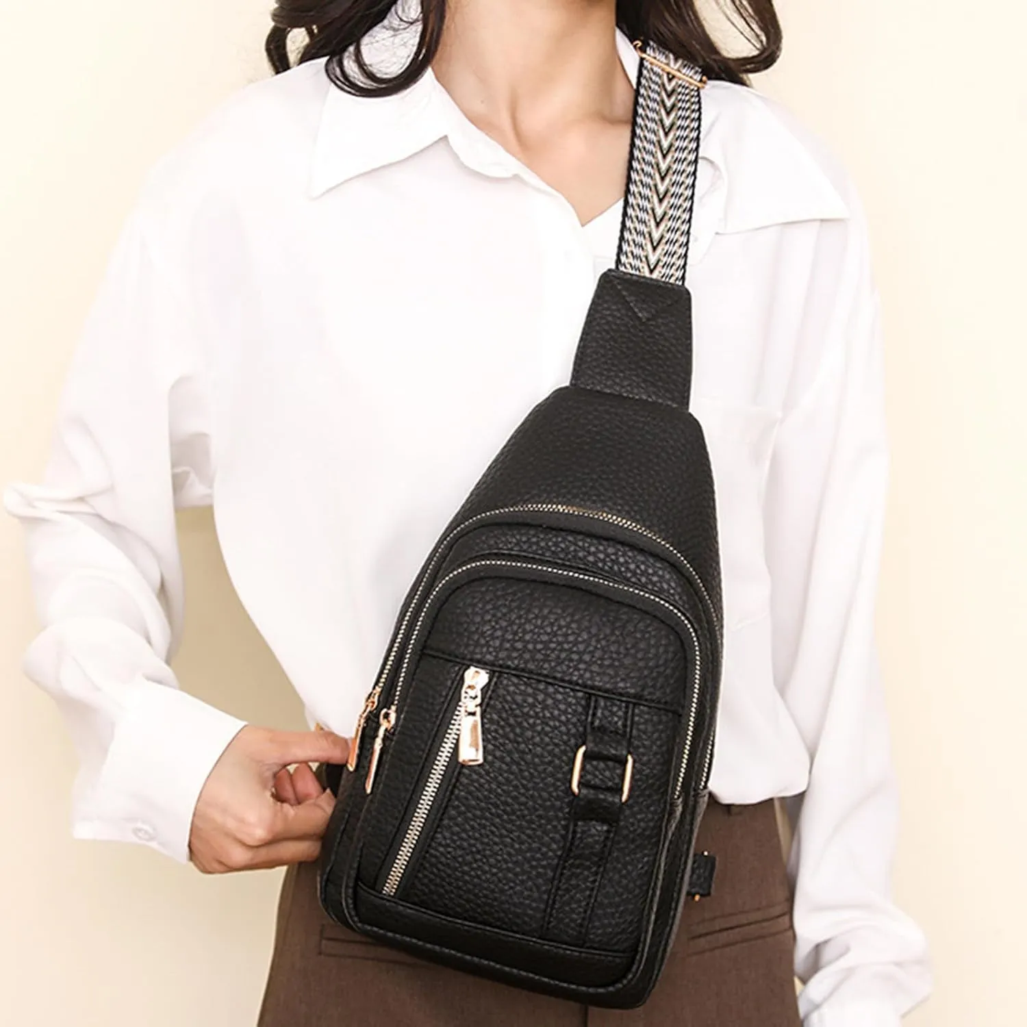 Anti Theft Crossbody Bags for Women Leather Fanny Packs for Women,trendy Backpack Chest Bag with Adjustable Strap,cross Body Bag for Outdoor Travel Hiking Sports