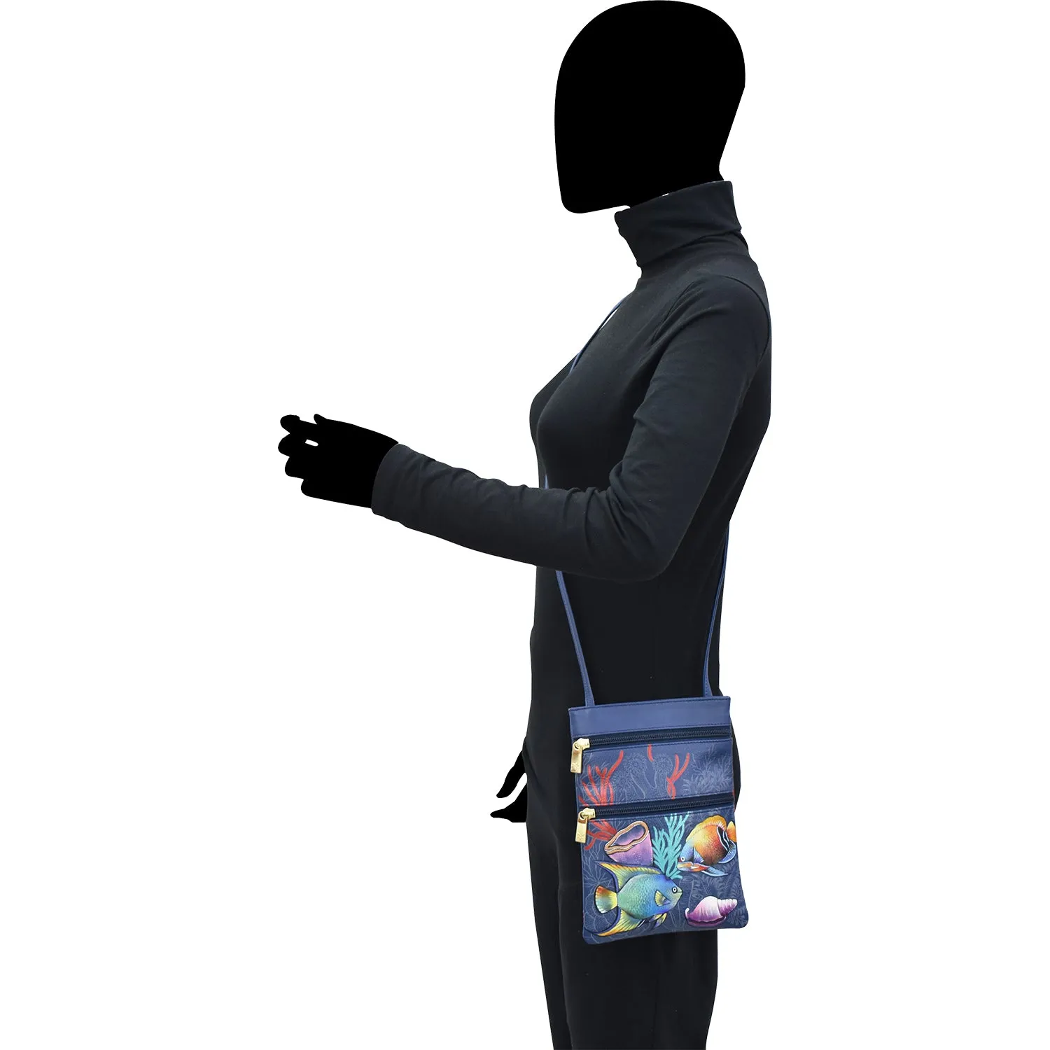 Anuschka Mini Double Zip Travel Crossbody Mystical Reef Leather